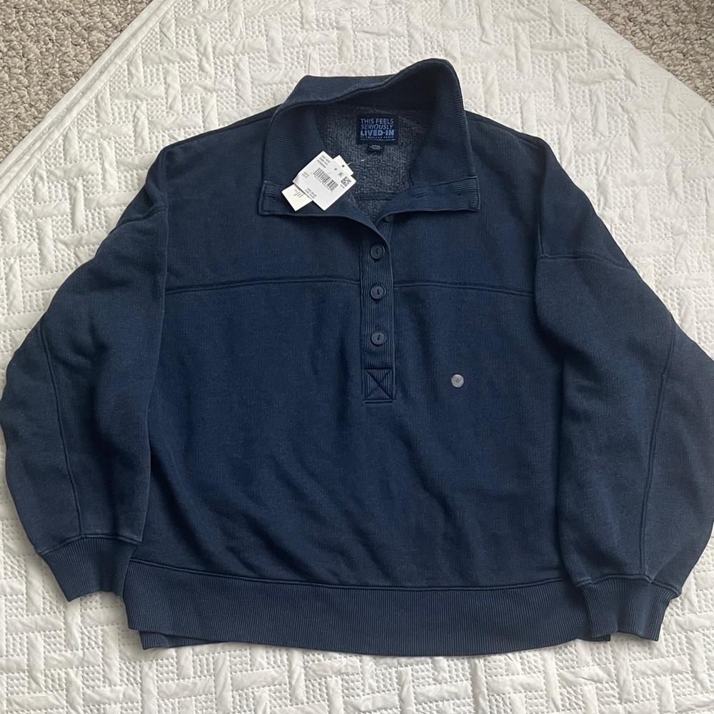 American Eagle Outfitters Navy Blue Quarter-button Pullover
